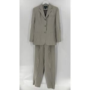 Vintage Ralph Lauren Pants Suit Womens 8/10 Gray Silk Linen 90s Pockets Pleated
